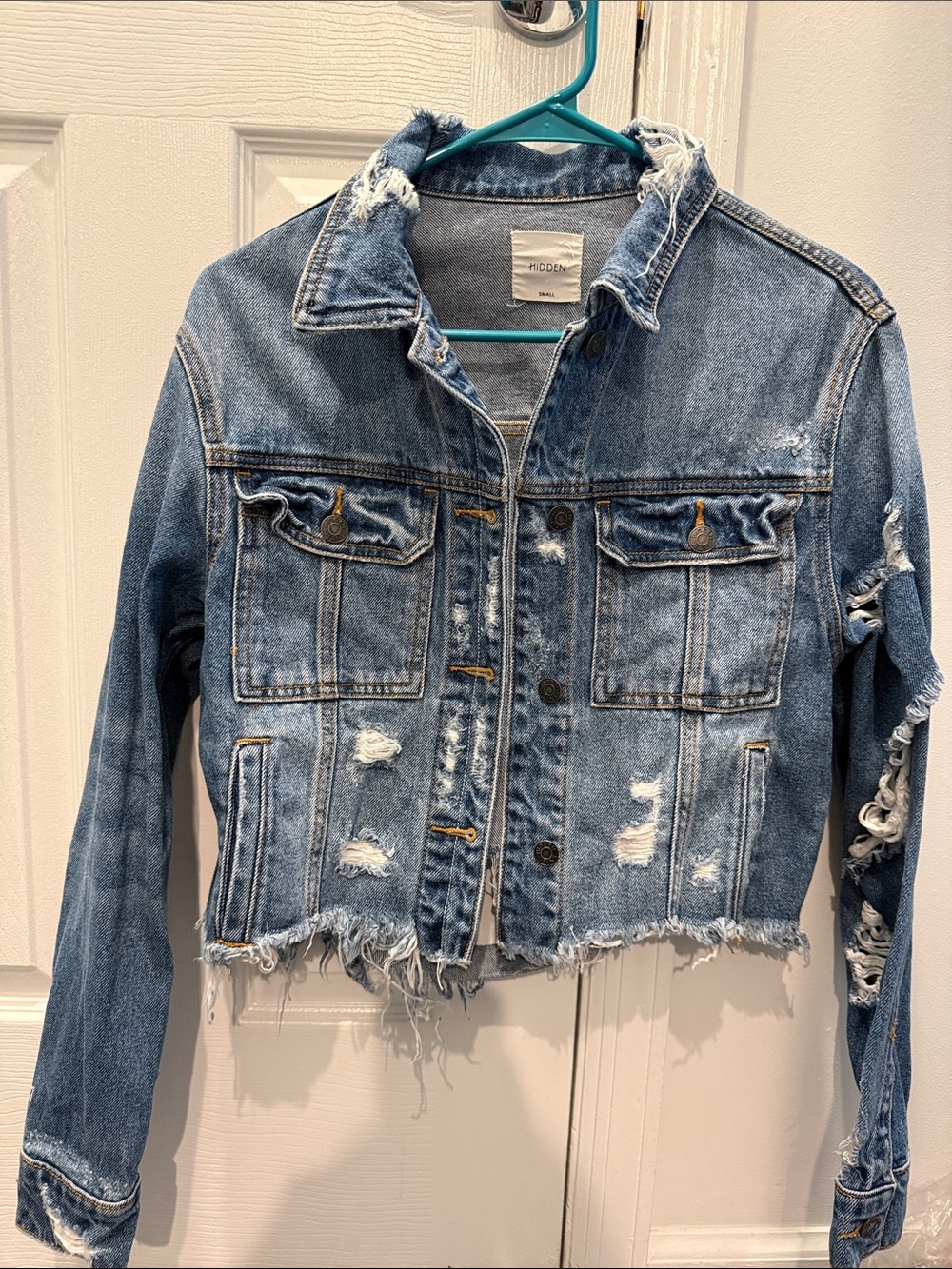 Distressed Light Blue Denim Jacket - size small